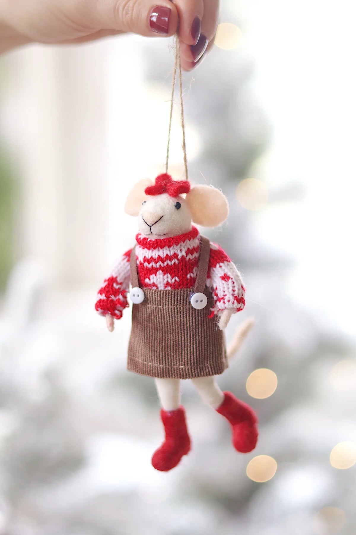 Merry Mabel Mouse Felted Mouse Ornament