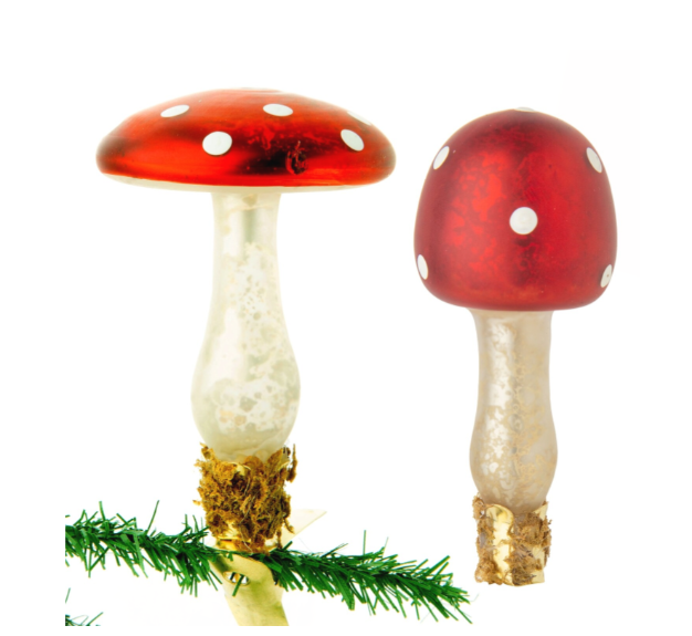 Glass Clip on Mushroom Ornaments Clip On