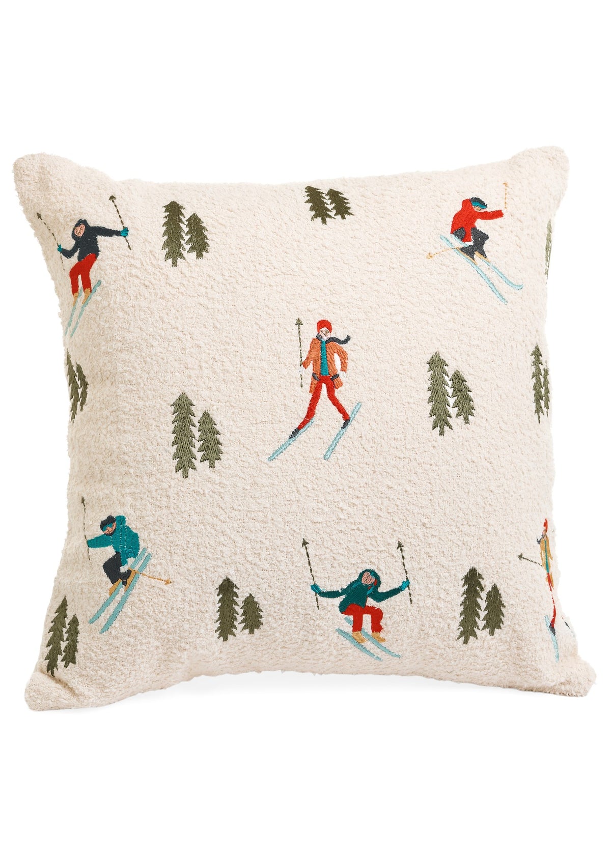 Embroidered Skiers Pillow