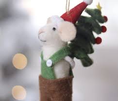 Tree Toting Tom Felted Mouse Ornament