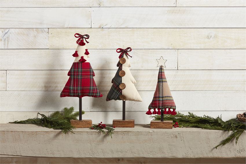 Plaid Fabric Trees Wooden Base