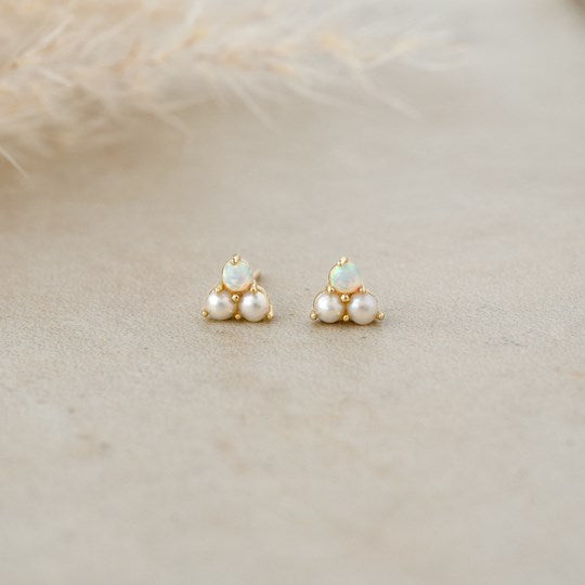 Elegance White Pearl Opal Studs, Glee