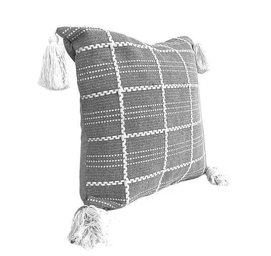 Grey Pillow With Tassels