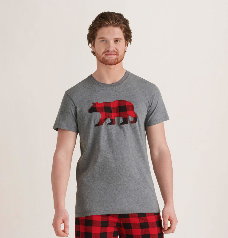 Men's red plaid bear grey shirts