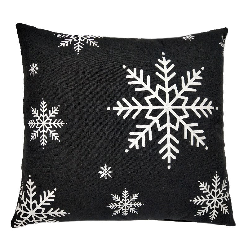 Black Pillow with White Snowflakes