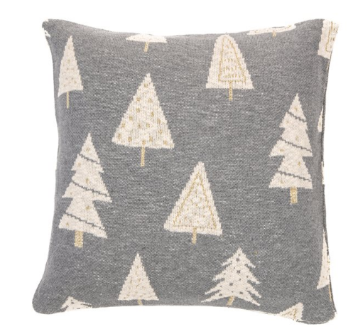 Cream and Grey Trees Knit Pillow