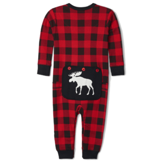 Kids Moose On Plaid Union Suit Onesie