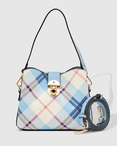 Cila crossbody purse vegan leather blue plaid