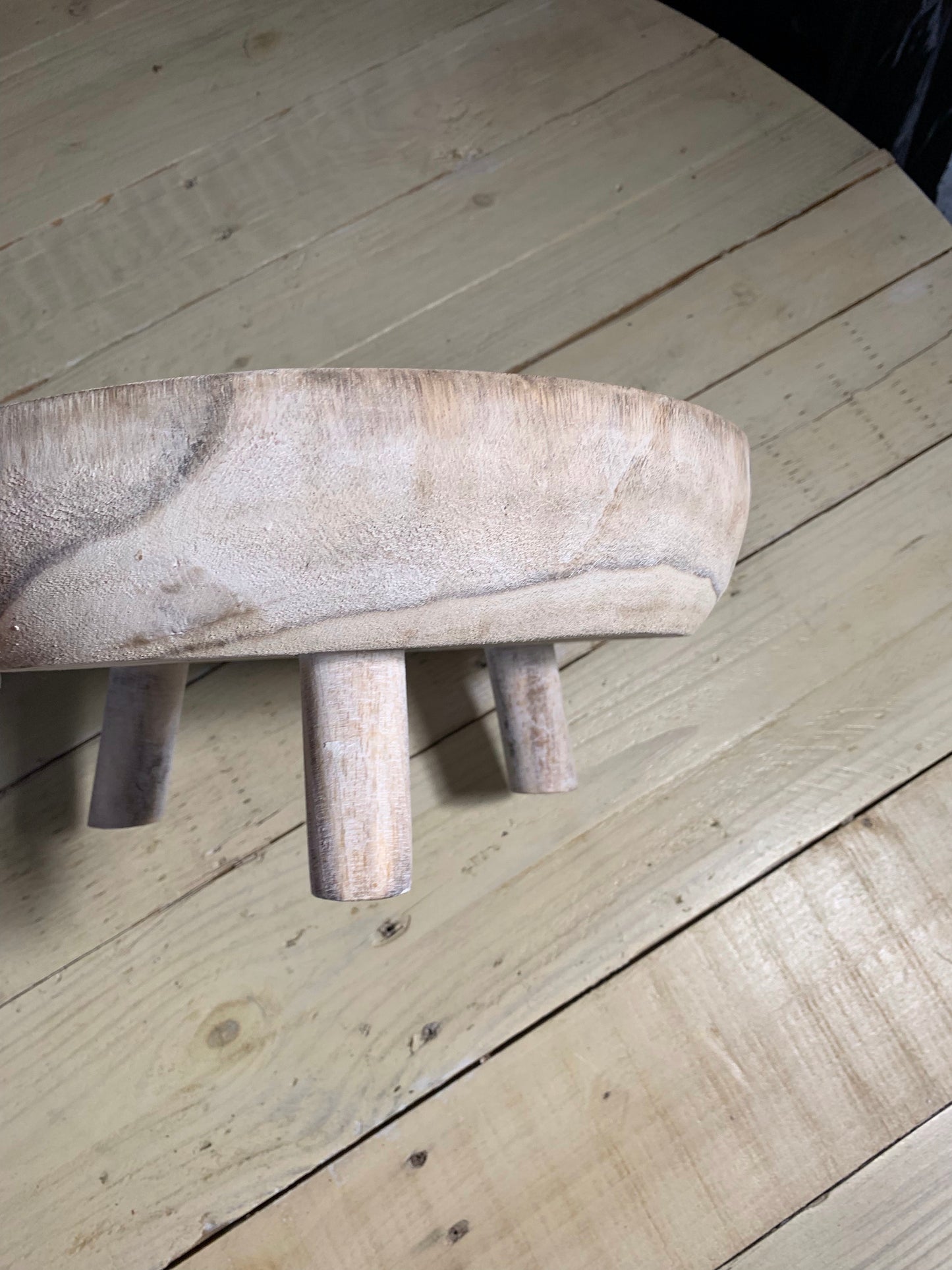 Large wooden shallow bowl with feet