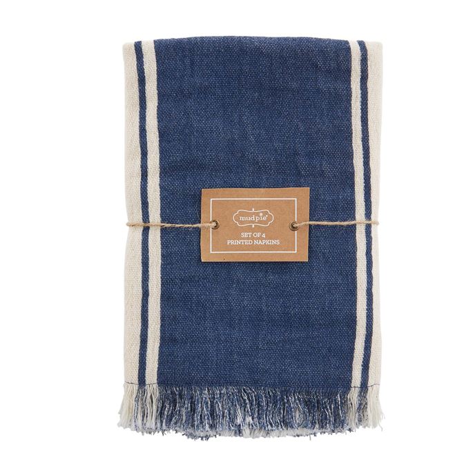 Navy fringed farmhouse napkin set 4