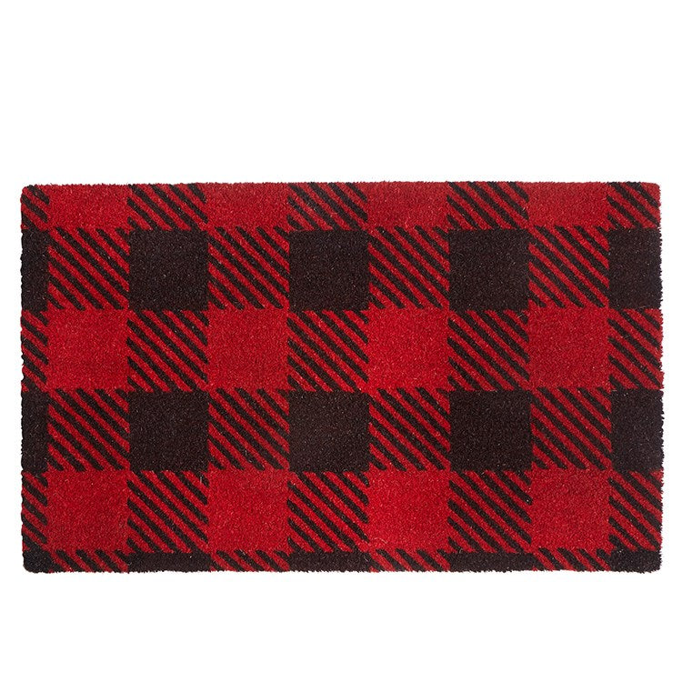 Buffalo plaid coir doormat