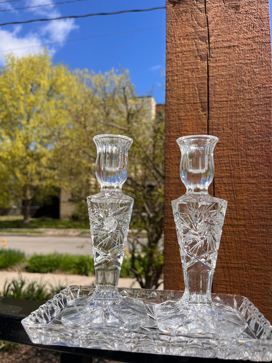 Vintage Crystal Cut Taper Holders