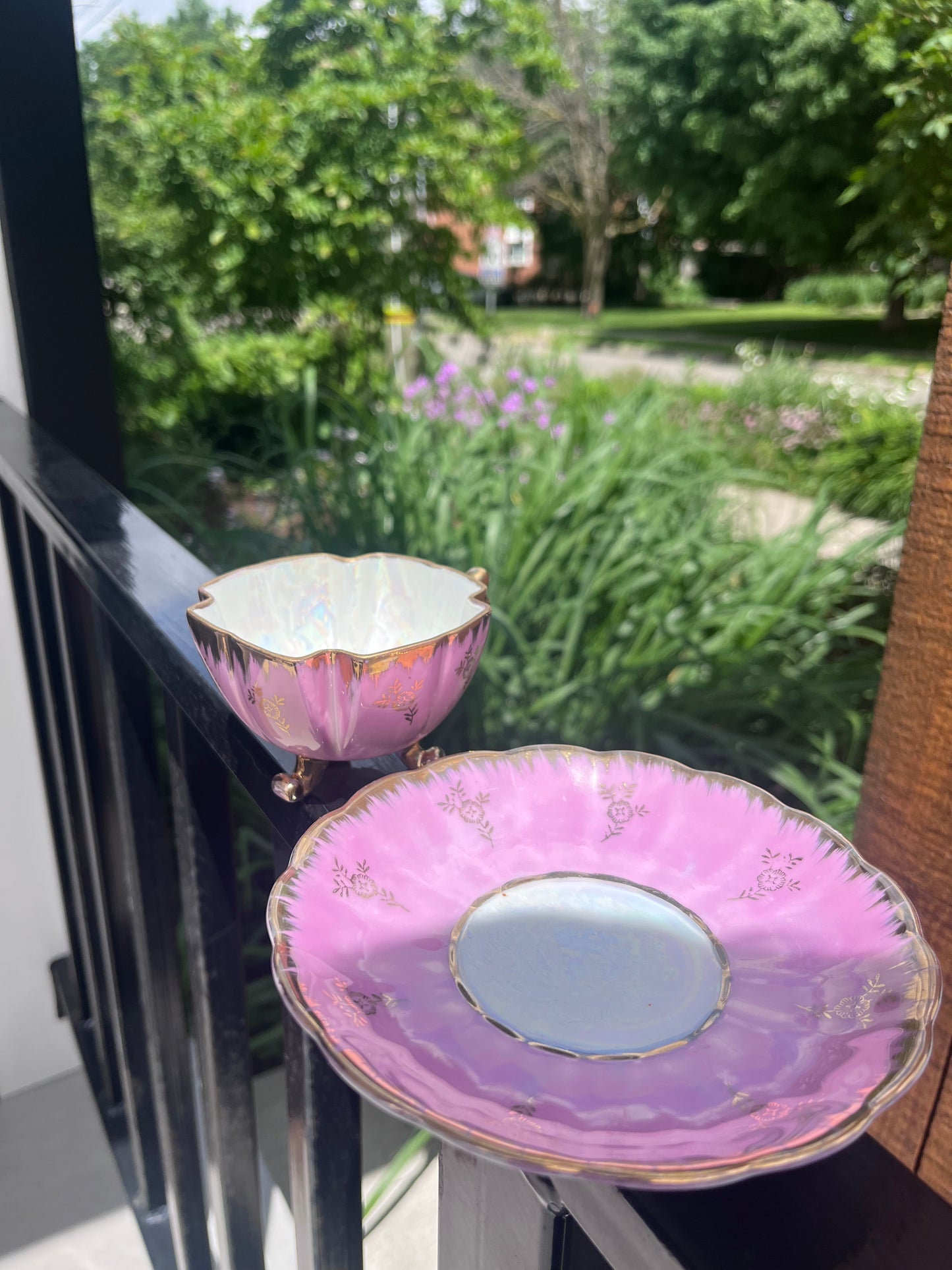 Vintage Pink Japanese Gold Tea Cup Set