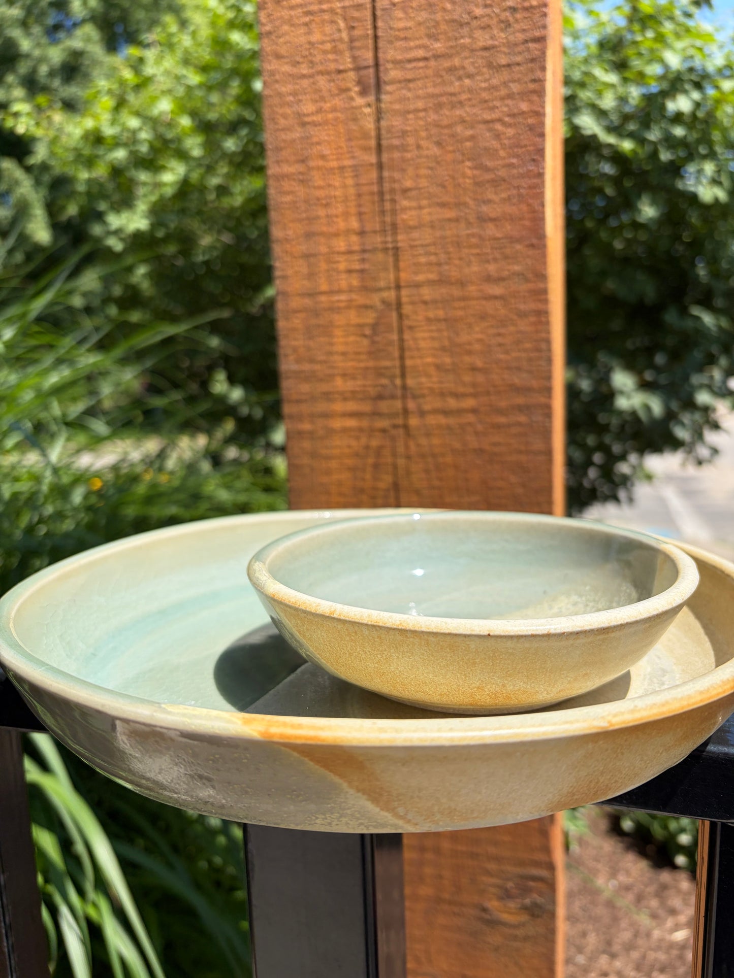 Signed Pottery Plate + Bowl Sage Green