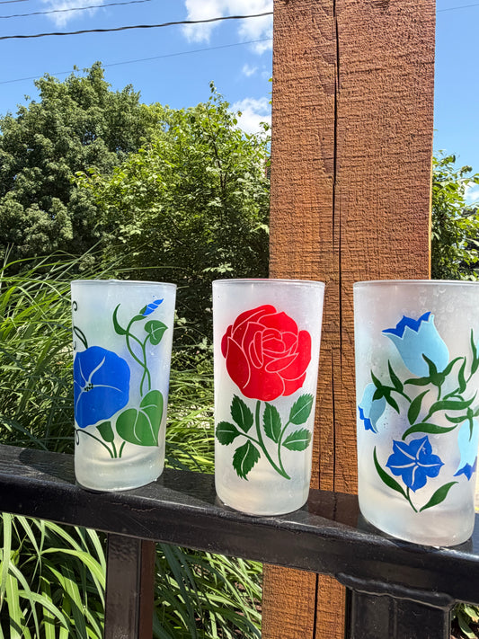 Vintage Libby Frosted Flower Glasses