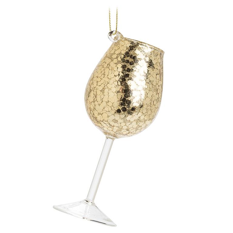 Sparkly Golden Glitter Wine Goblet Ornament