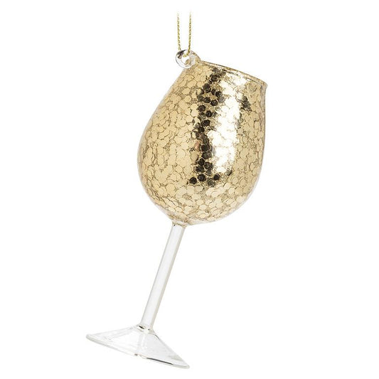 Sparkly Golden Glitter Wine Goblet Ornament