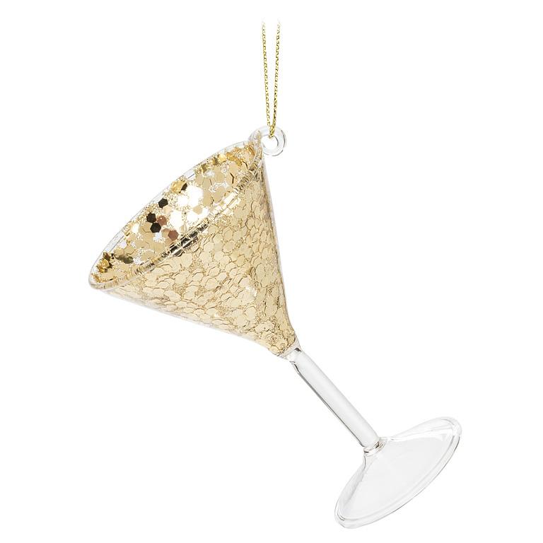 Sparkly Golden Glitter Martini Glass Ornament