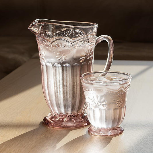 Flower Pedestal Pink Depression Glass Pitcher
