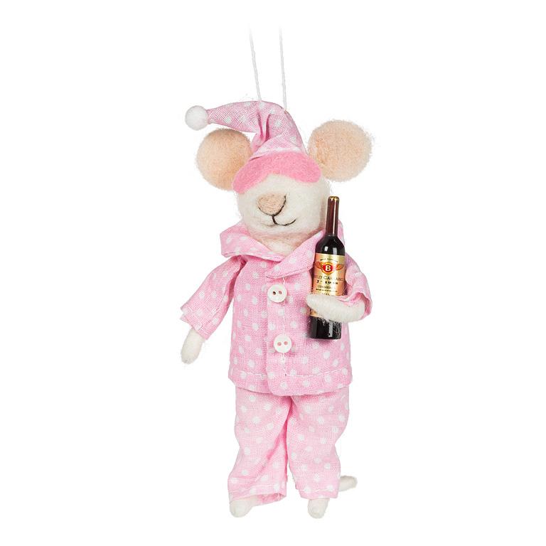 Felted  Pajama & Wine Mouse