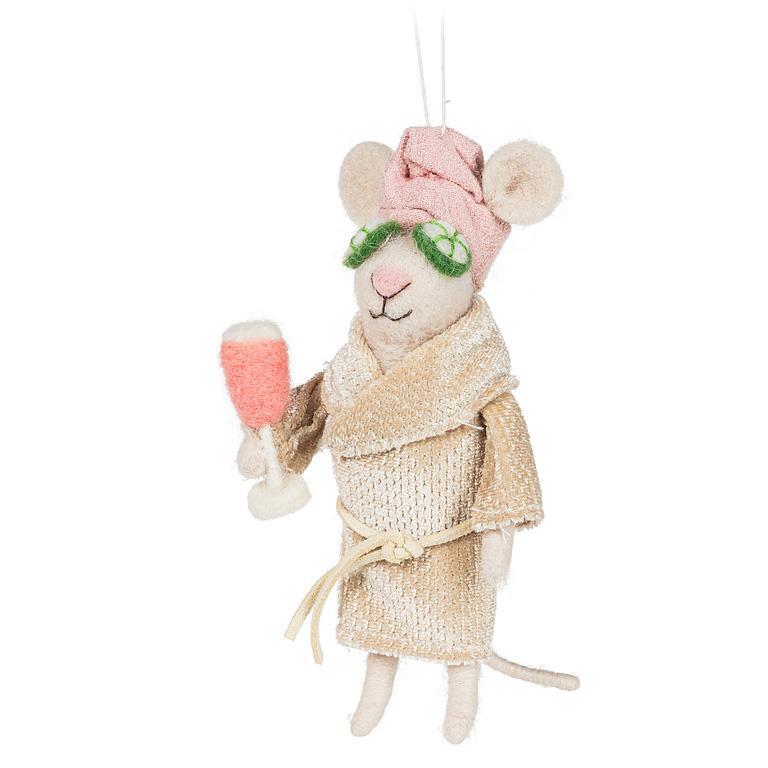 Felted Spa Day Mouse Ornament