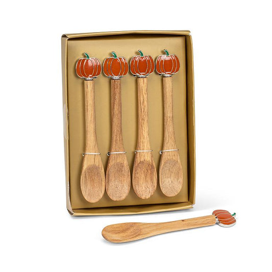 Wooden Carved Pumpkin Spoons