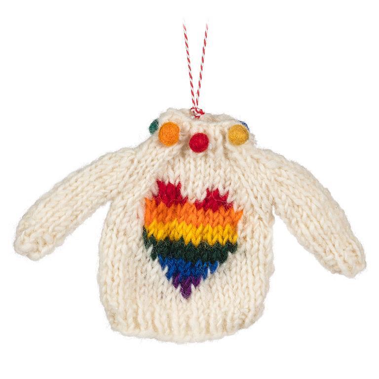 Rainbow Heart Sweater Ornament