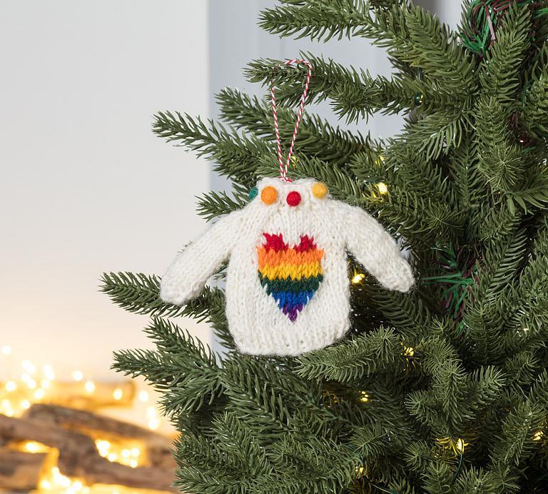 Rainbow Heart Sweater Ornament