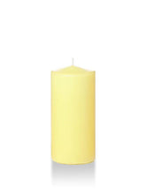 Load image into Gallery viewer, Six inch tall pale yellow coloured pillar candle shown for sale on a white background.
