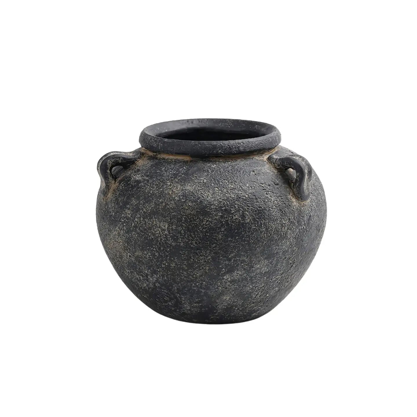 Black Low Round Terracotta Vase