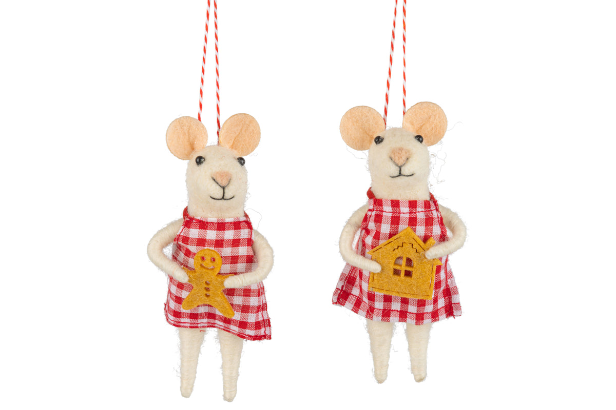 Red Gingham Dress Girls Felt Mice