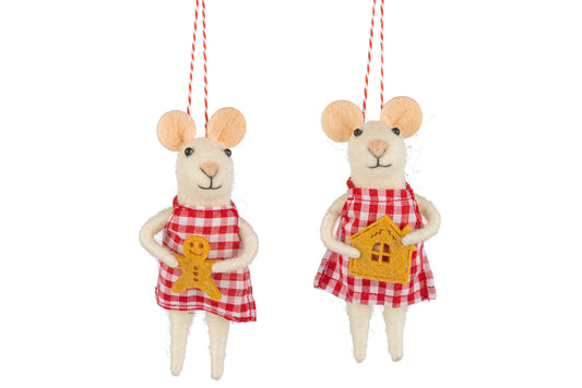 Red Gingham Dress Girls Felt Mice