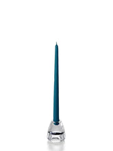 Load image into Gallery viewer, Twelve inch sapphire coloured tapper candle for sale shown on a white background on a clear candle holder. 
