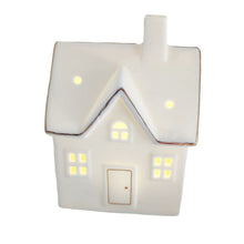 Load image into Gallery viewer, Ceramic White &amp; Gold LED House
