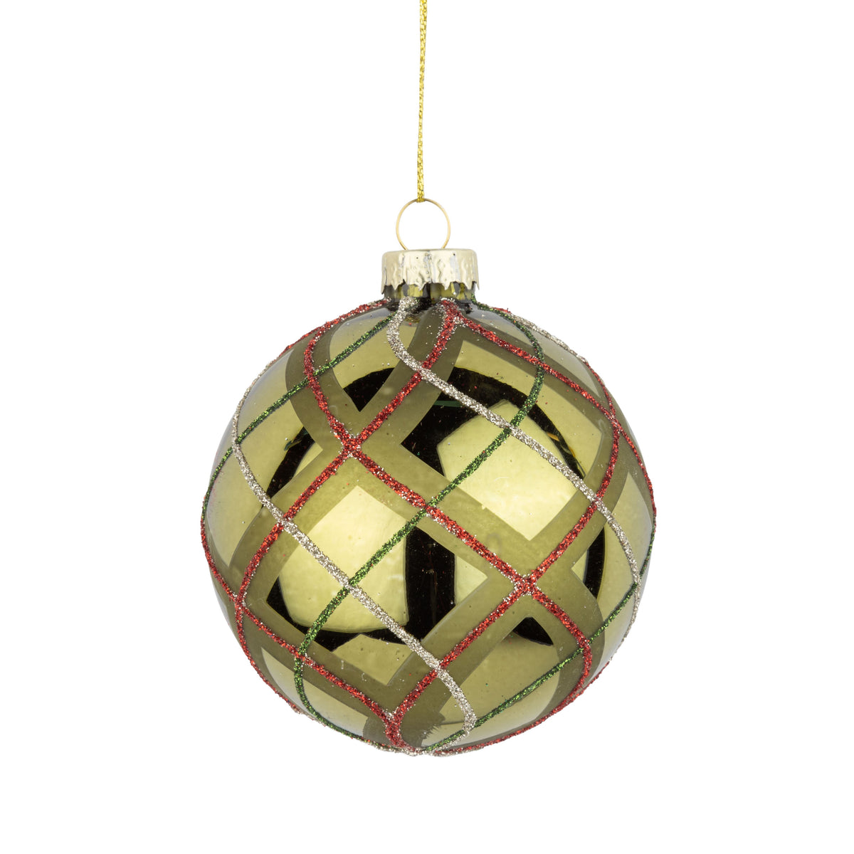 Green & Red Glitter Beaded Ball Ornament