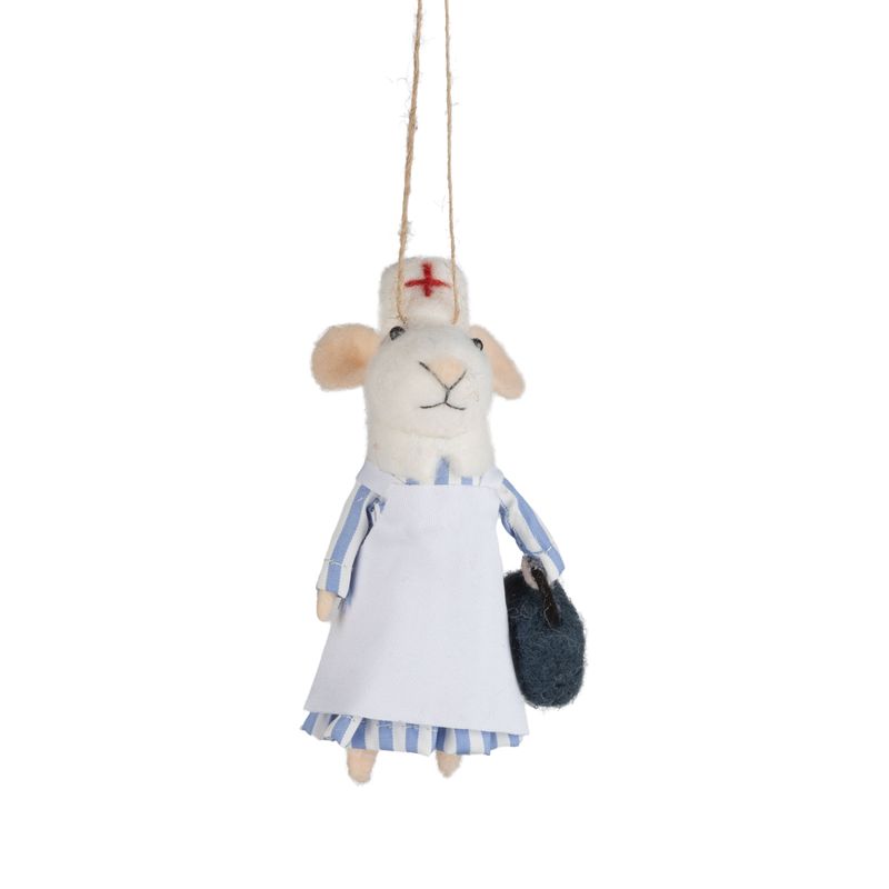 Felted Mouse Ornament Vintage Nurse