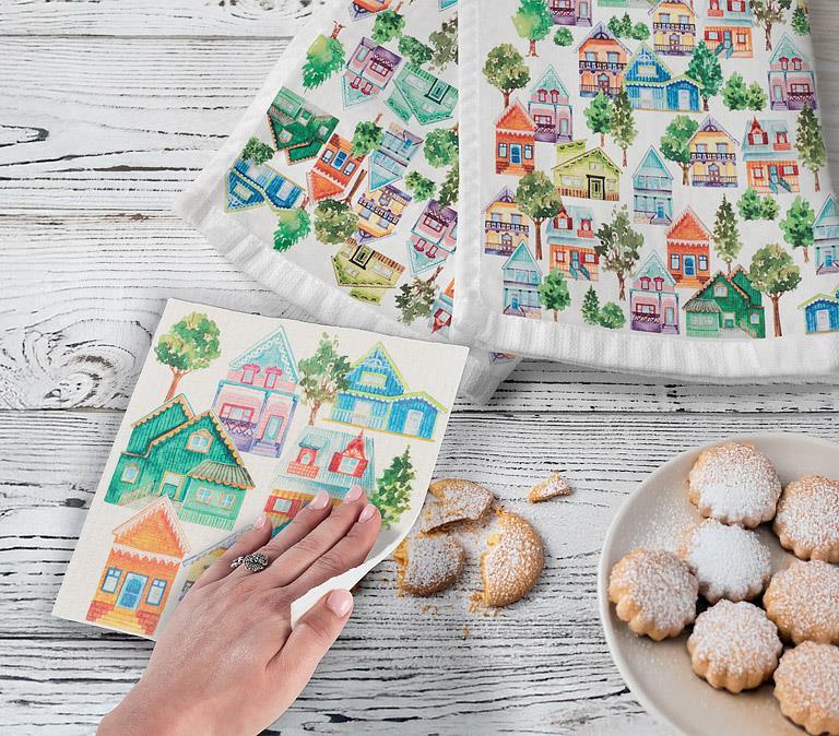 Colourful House Tea Towel