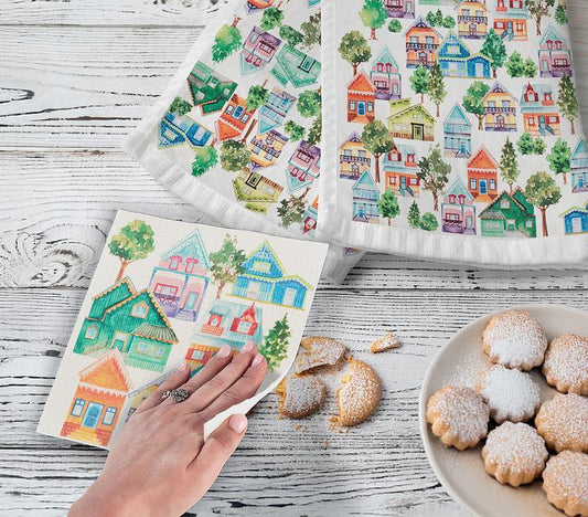 Colourful House Tea Towel