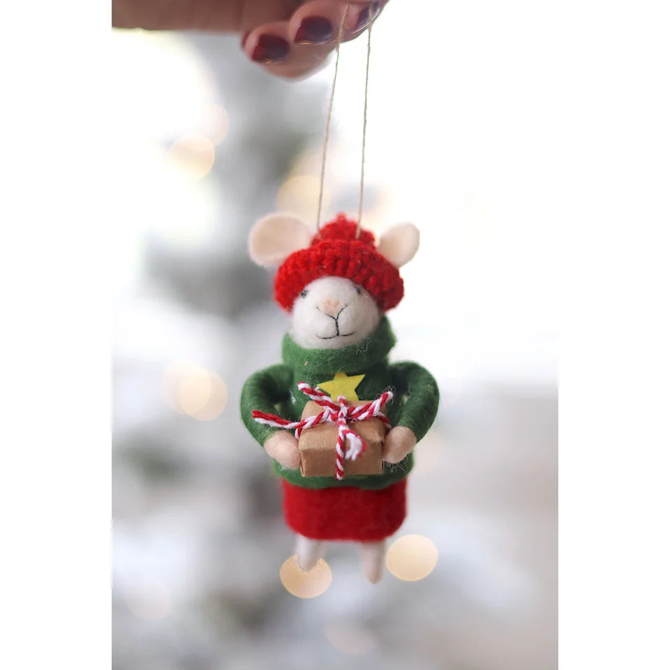 Gift-Giving Gertie Felted Mouse Ornament