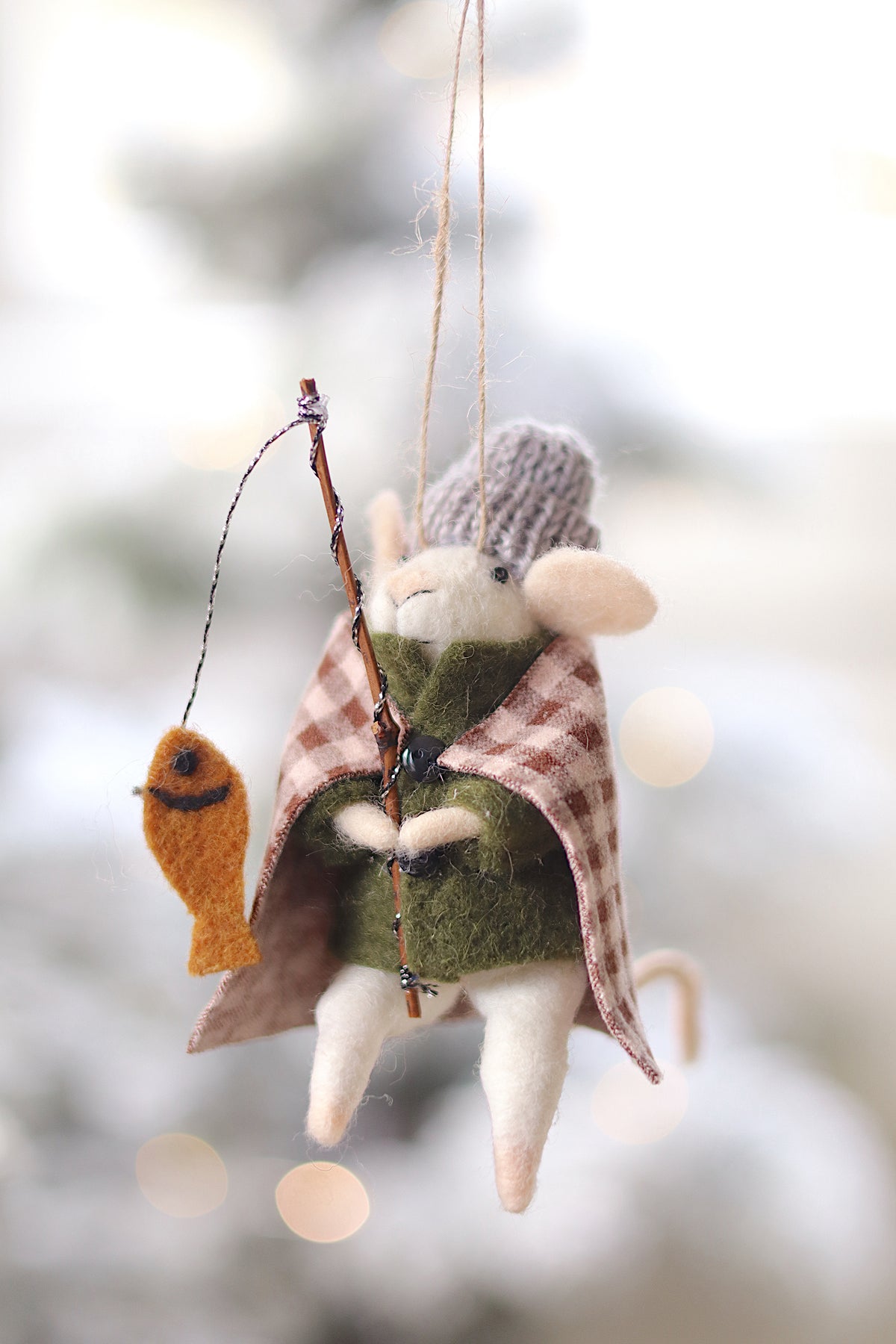 Ice Fishing Ivan Felted Mouse Ornament