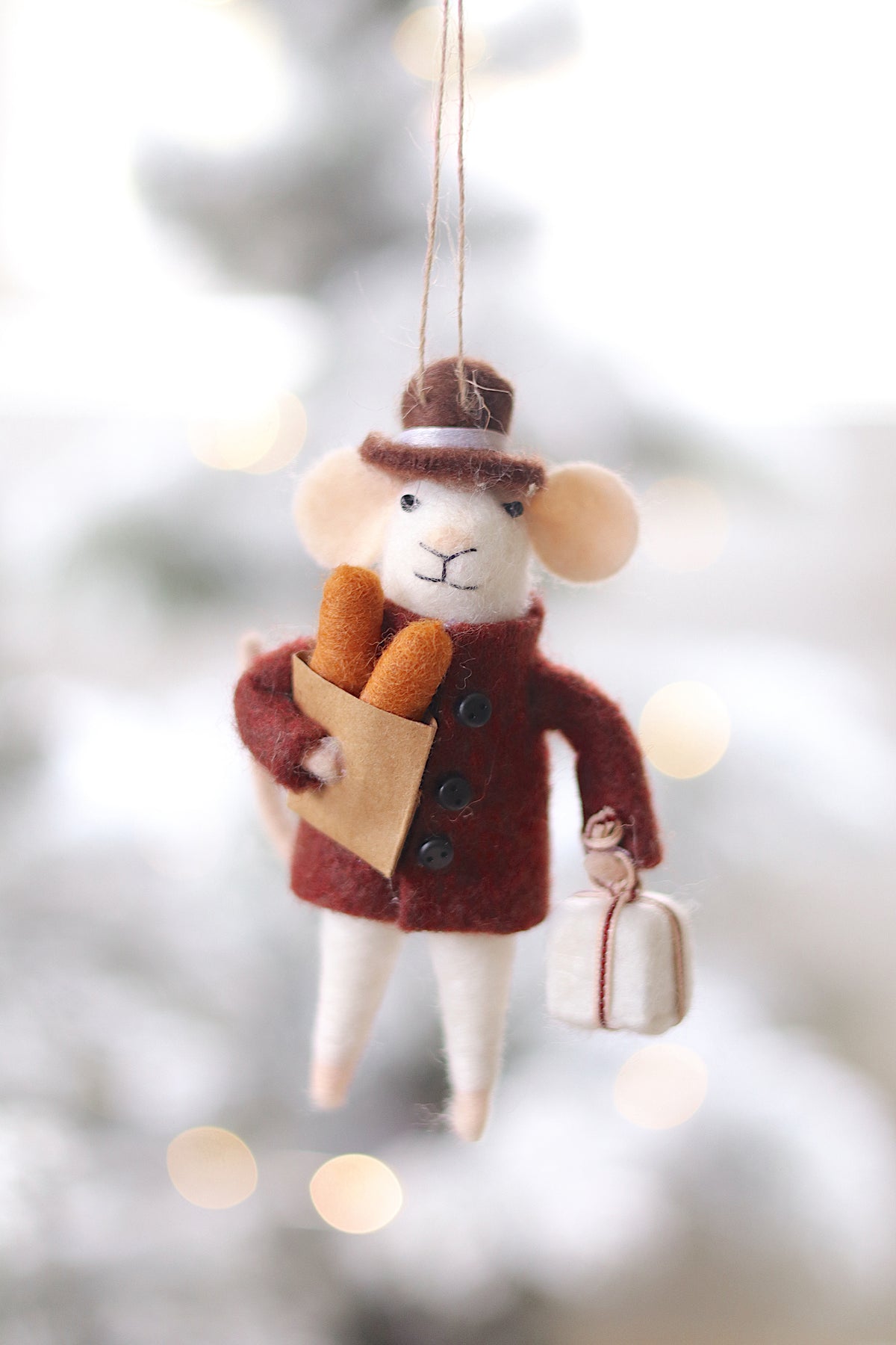 Baguette Benoit Felted Mouse Ornament