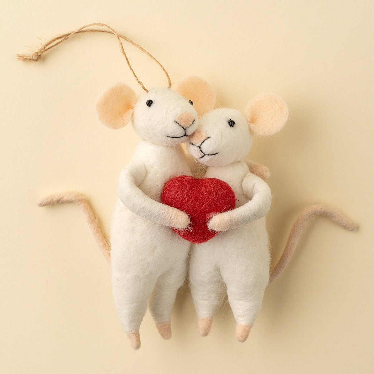 Sweetheart Felted Mice Ornament
