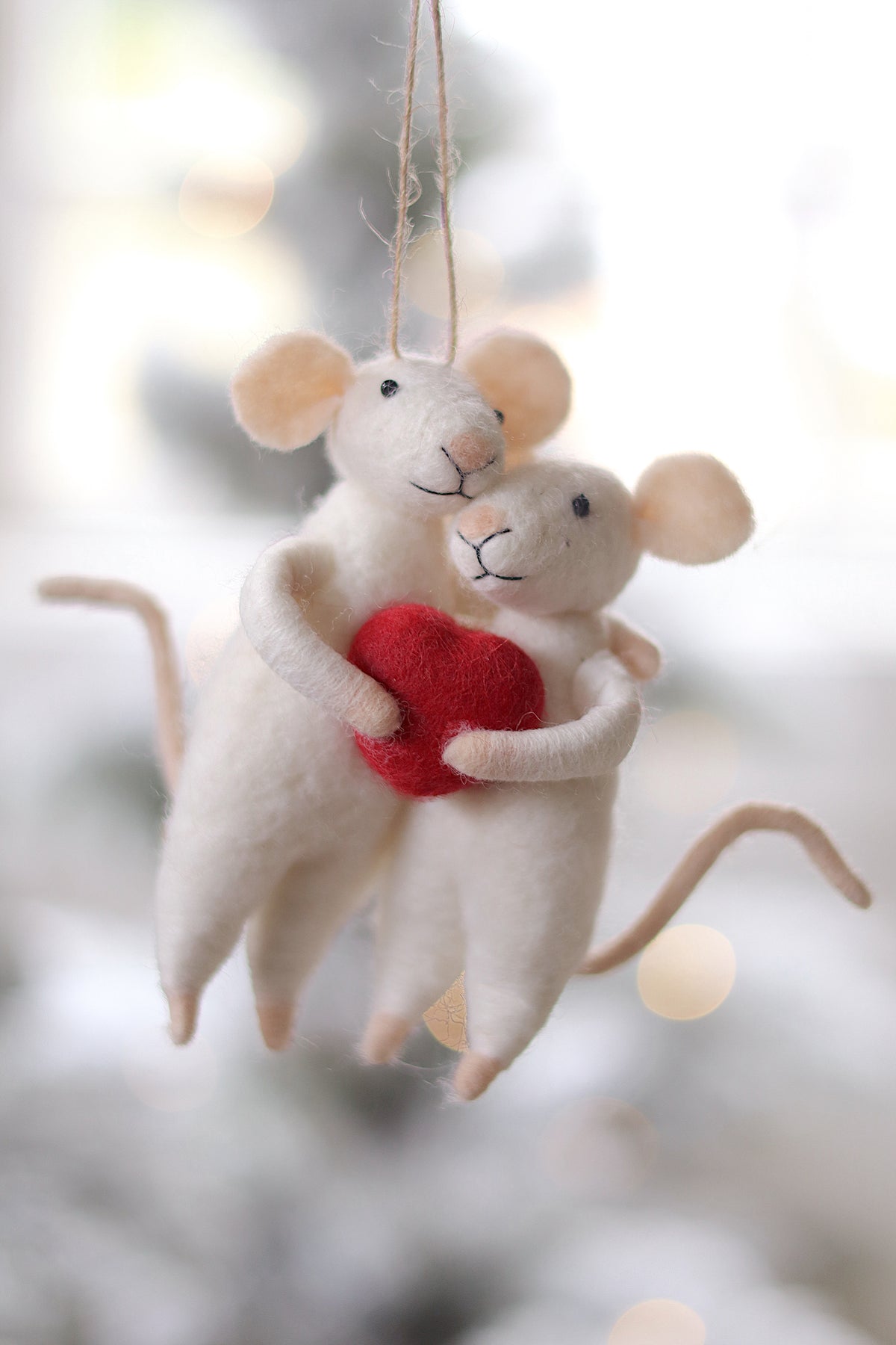 Sweetheart Felted Mice Ornament