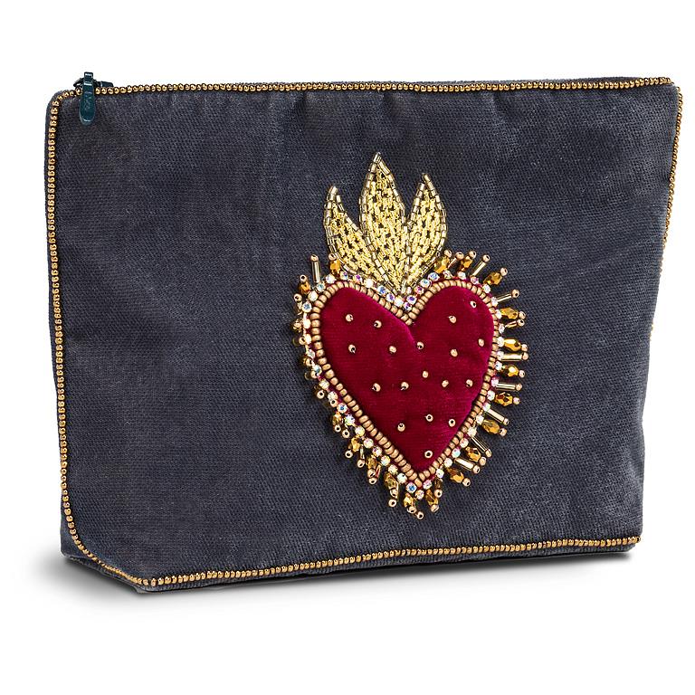 Large Velvet Pouch with Heart