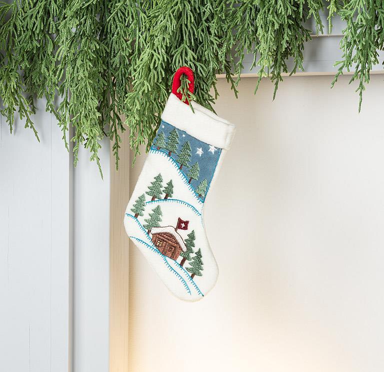 Small Cabin Scene Embroidered Stocking