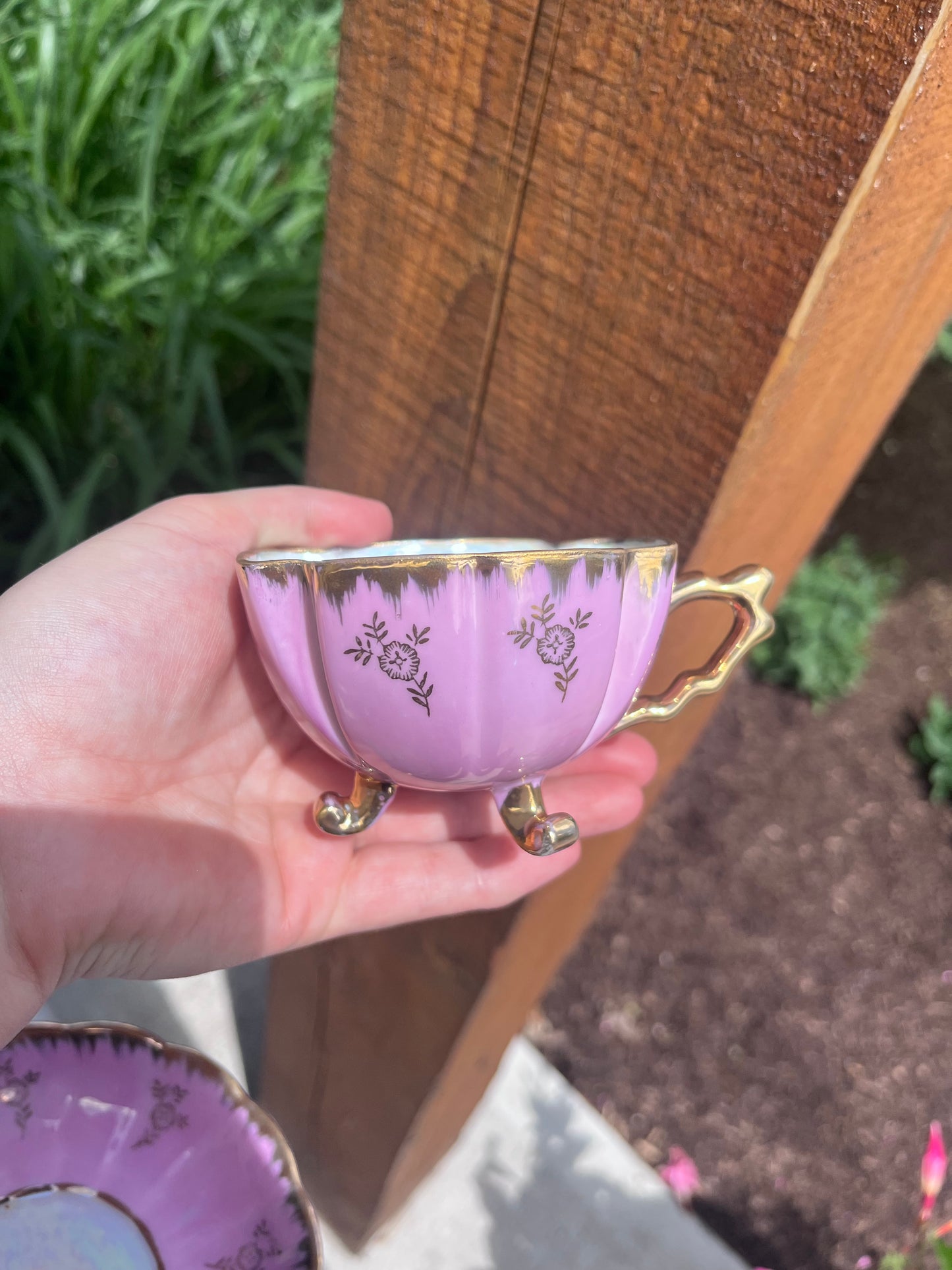 Vintage Pink Japanese Gold Tea Cup Set
