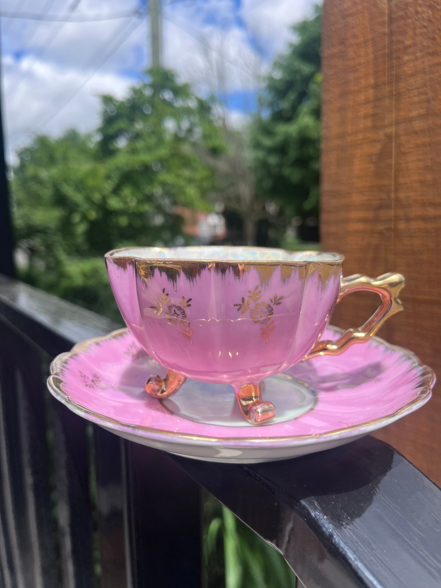 Vintage Pink Japanese Gold Tea Cup Set