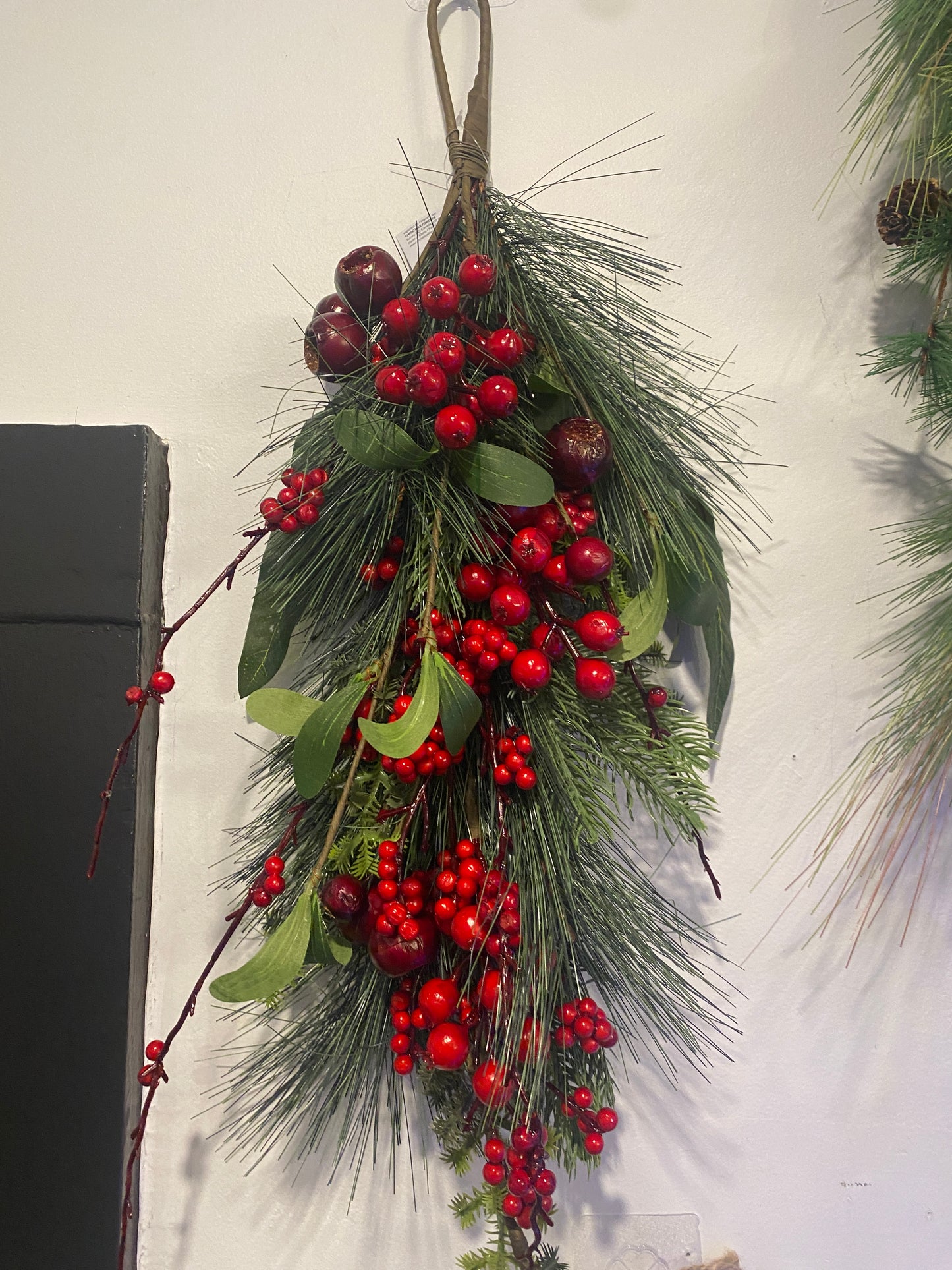 Teardrop Shaped Greenery with Berries & Pine