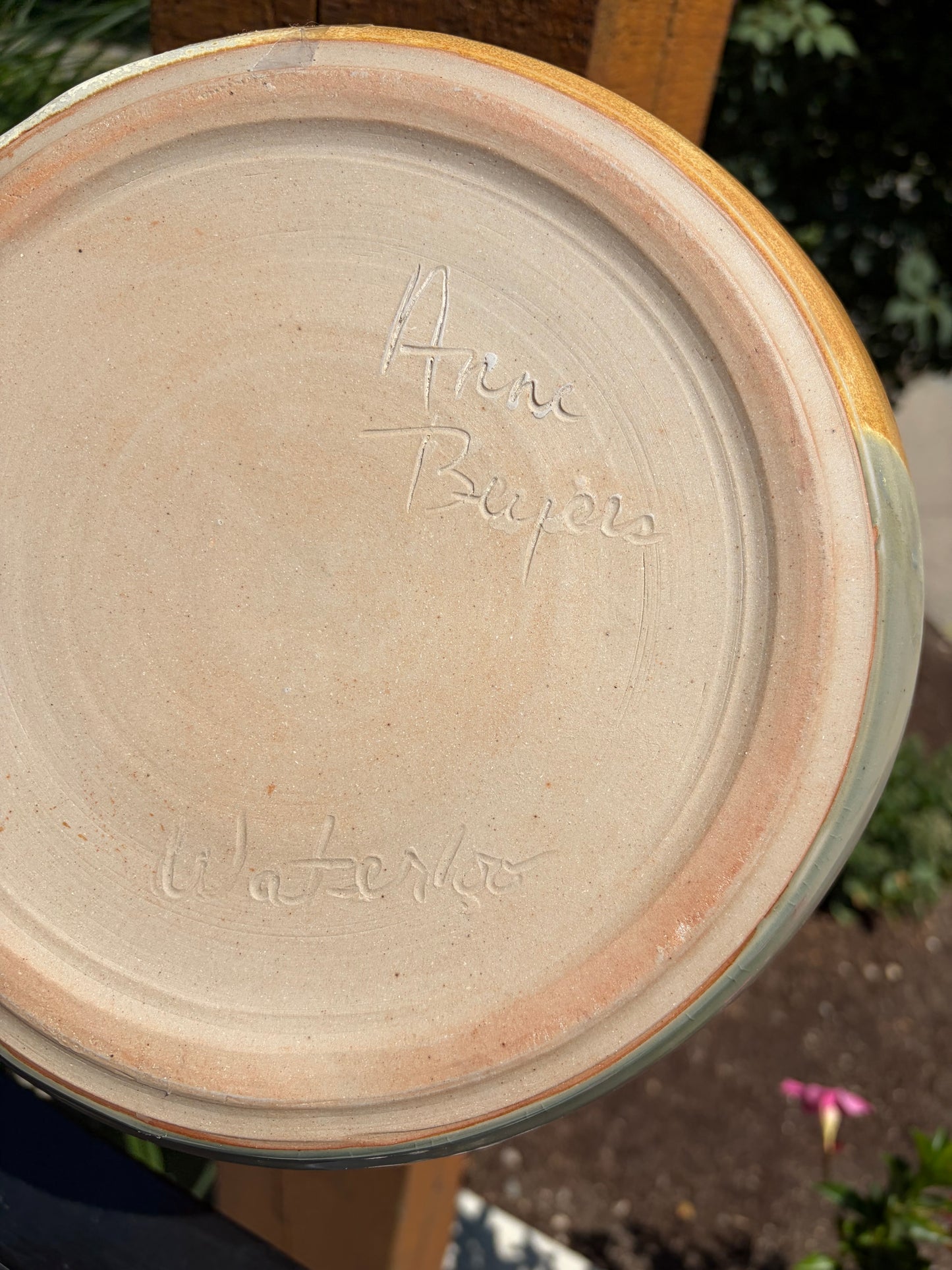 Signed Pottery Plate + Bowl Sage Green