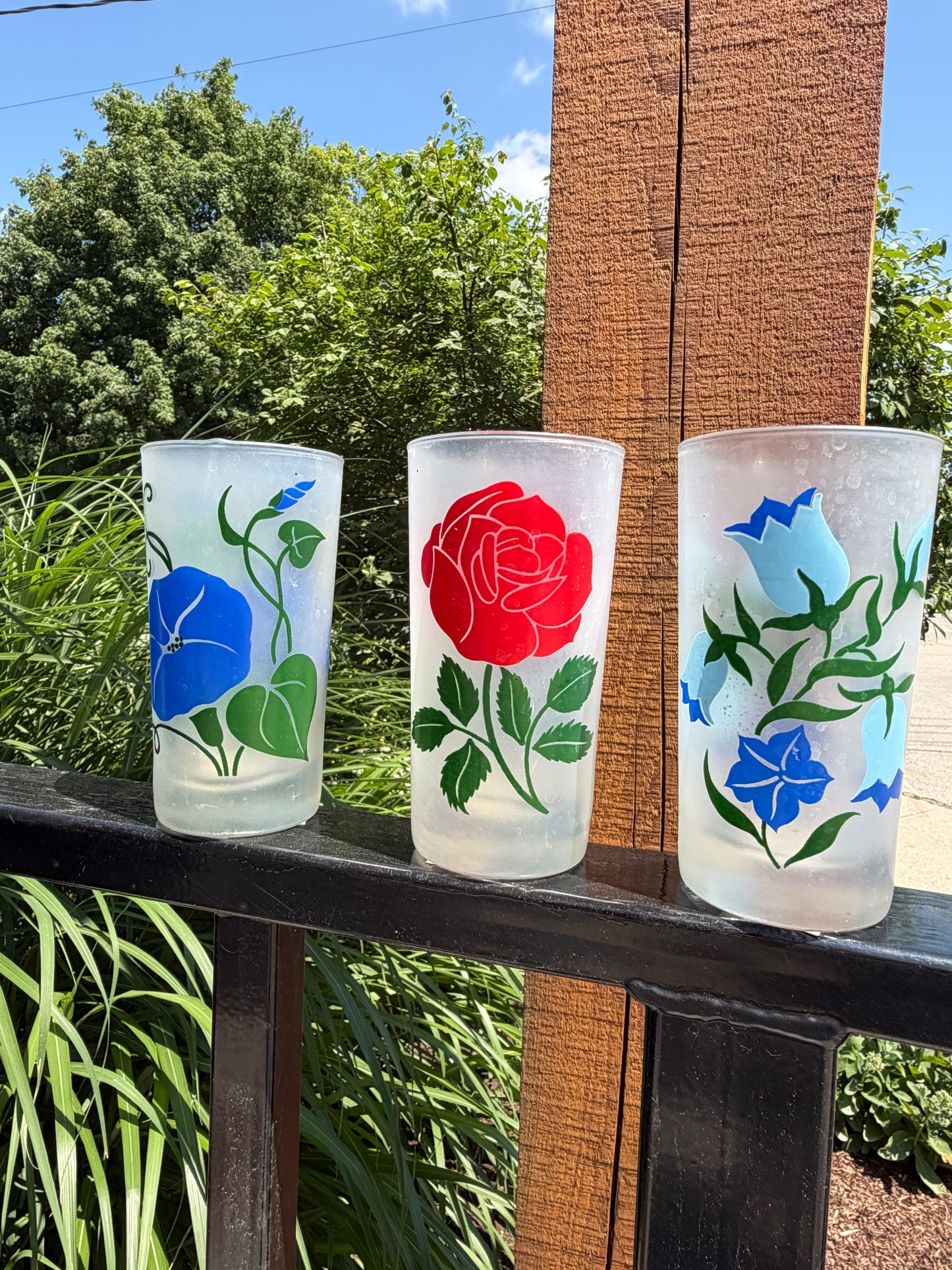 Vintage Libby Frosted Flower Glasses